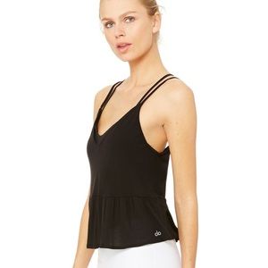 ALO Yoga flutter tank black yoga barre Pilates workout top EUC